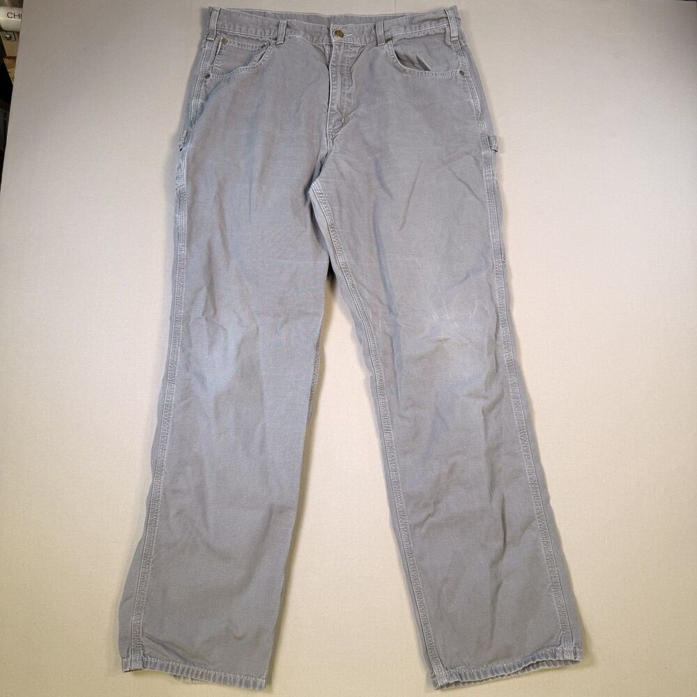 Carhartt Loose Fit Pants B159 CHR Size 36x34 Grey Mens 100% Cotton Leather Tag